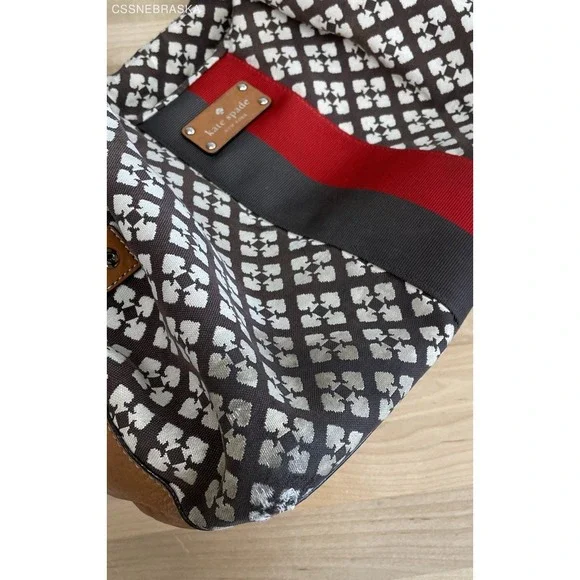 Kate Spade Brown/Cream/Scarlet Canvas, Leather Hobo Bag - Picture 10 of 12